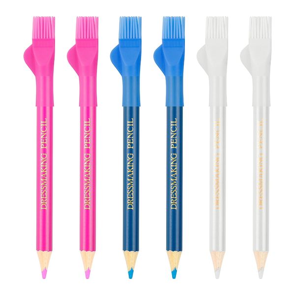 Luckious 6-Pcs Tailors Chalk Pencils Set - Precision Dressmakers Chalk with Brush, Erasable Fabric Markers for Sewing, DIY Craft Marker Pens, Ideal for Tailoring(Blue+Pink+White)