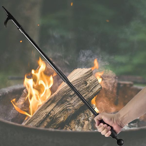 46" Fireplace Poker Outdoor Fire Pit Campfire Tools Accessories Black Adjustable