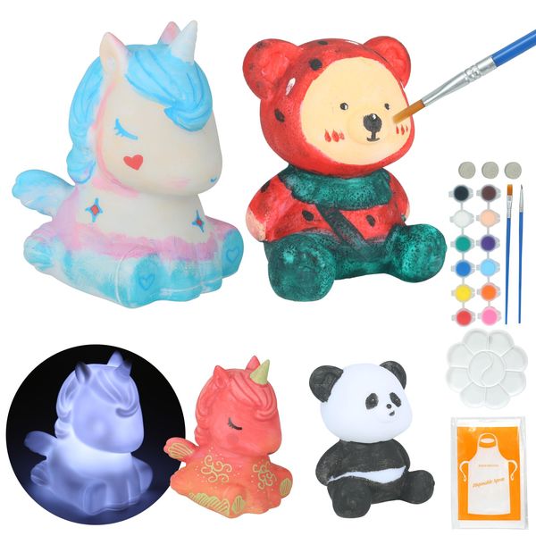 Paint Your Own Lamp Kit, 2 pcs Art Supplies Painting Kit Toys for Ages 8-13, Arts and Crafts for Kids Ages 8-12, Toys Birthday Gifts for 3-12 Year Old Girls Boys (Bear & Unicorn)