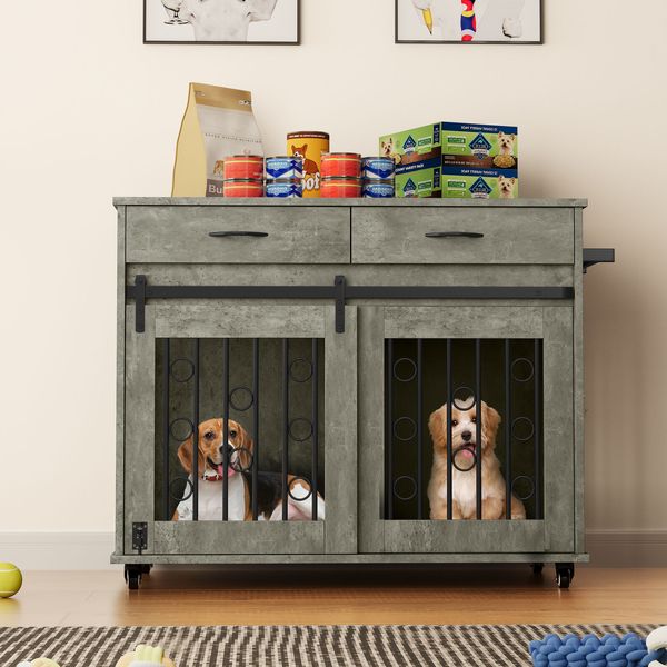 39 in Wooden Dog Crate Furniture Indoor Dog Kennel End Table Pet cage Furniture.