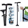 Folding Mobility Cane Soft Foam Twin Grip Adjustable w/ LED Lights Pivoting Base