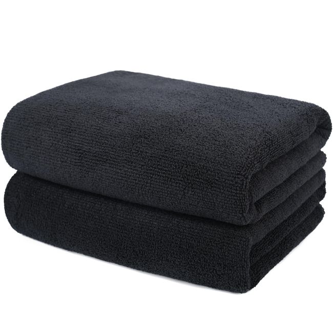 ProHomTex Microfiber Hair Drying Salon Towels, Set of 2 (20‘' x 40'') Professional Super Absorbent Quick Dry (Black)