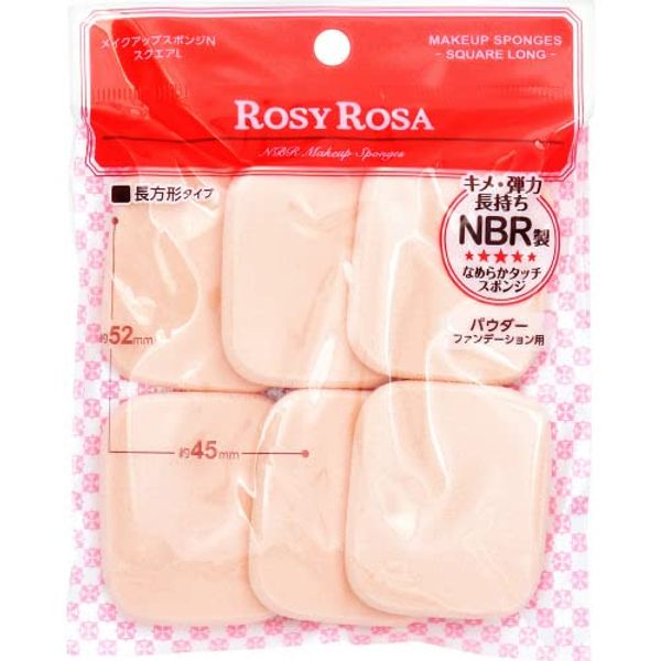 Rosy Rosa Makeup Sponge N, Square, L, 6 Piece, Square Sponge Fits Compactly