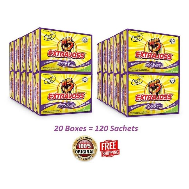 20 Box Extra Joss Energy Boost Drink Powder 120 sachet Grape Flavor FREE SHIP