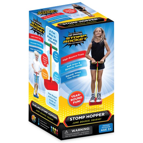 Stomp Rocket Stomp Hopper - Jump, Bounce & Squeak Foam POGO Jumper for Kids - Toddler Pogo Stick Soft Grips & Stretchy Bands - STEM Indoor & Outdoor Toys for 3-5 Year Olds