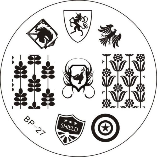 Badge Theme  Nail Art Stamping Template Image Plate Stamper Scraper Kit BP 27