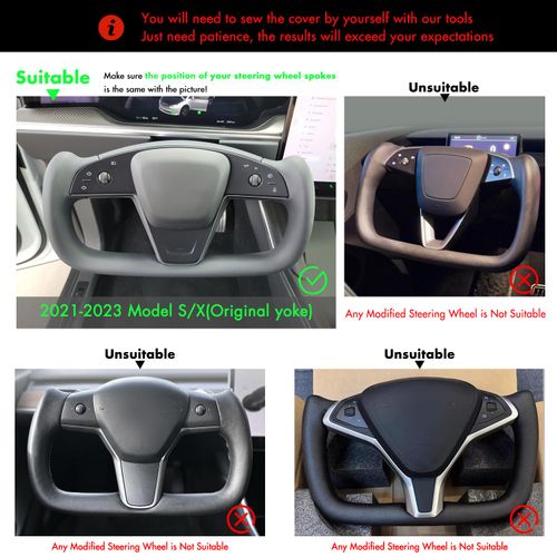 MEWANT Hand Stitched Tesla Model S Yoke Steering Wheel Cover Wrap for Tesla Model S 2021-2023 / Model X 2021-2023 Tesla Yoke Steering Wheel Accessories(3D Style)