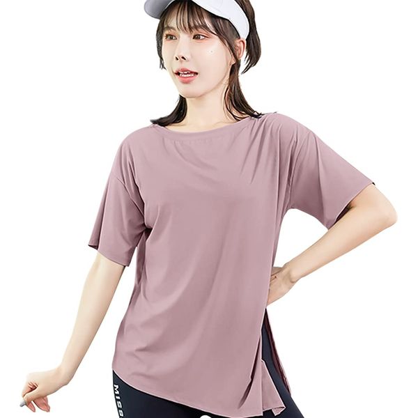 Nesseo Women's Short Sleeve T-shirt, Sports Shirt, Yoga Wear, Loose Fit, Tops, Sportswear, Training, Yoga, Stretch, Cover Your Body, Lengthens Your Legs, Pink