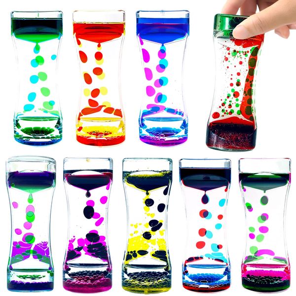 OCTTN Liquid Motion Bubbler Timer Set of 9 Great Desktop Liquid Timer for Fidget Toy, Rainbow Water Timer for Autism, Activity, Drip Oil Motion Bubble Toy Sensory Play for Office Home Desk Décor