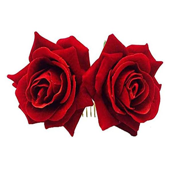 Ever Fairy Rose Flower Hair Comb Slide Flamenco Dancer Pin Flower Lady Hair Styling Wedding Party Hair Accessories (RED)