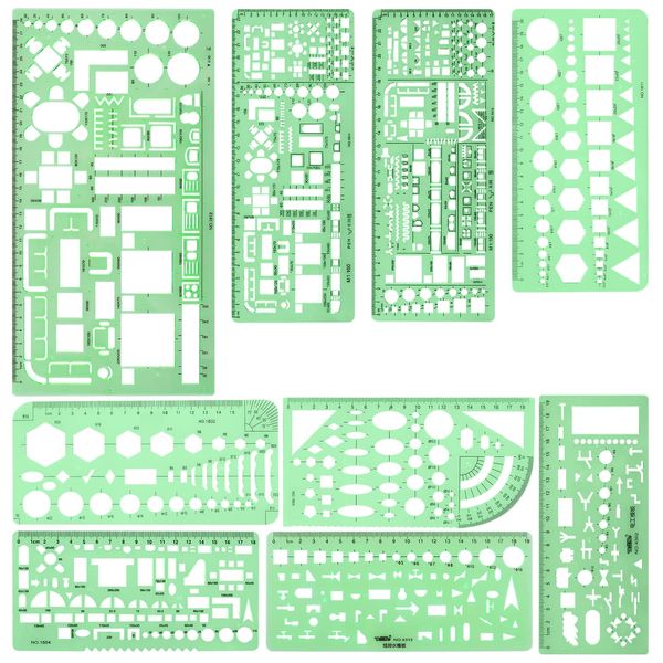 UCEC Ruler Template Architect Drafting Ruler Set, Design, Furniture, Water Supply, Drafting, Circular, Oval, Drawing, 9 Pieces, Transparent