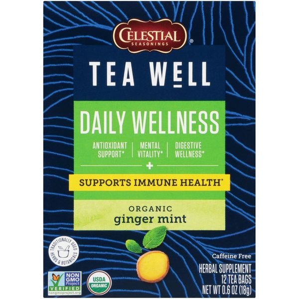 Celestial Seasonings TeaWell Herbal Tea Daily Wellness Organic Ginger Mint 12...