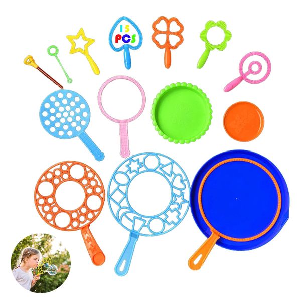 15 PCS Bubble Wands Set Giant Bubbles Wand Kit Assortment Bubble Maker Kids Bubble Toy for Summer Outdoor Activity Birthday Party