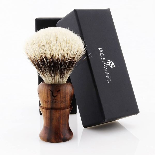 Jag Shaving Shaving Brush - Silvertip Badger Shaving Brush - Sustainable Shaving Brush from Wood - Elegant Design Wooden Grip - Perfect Shaving Brush - for Your Shaving Razor