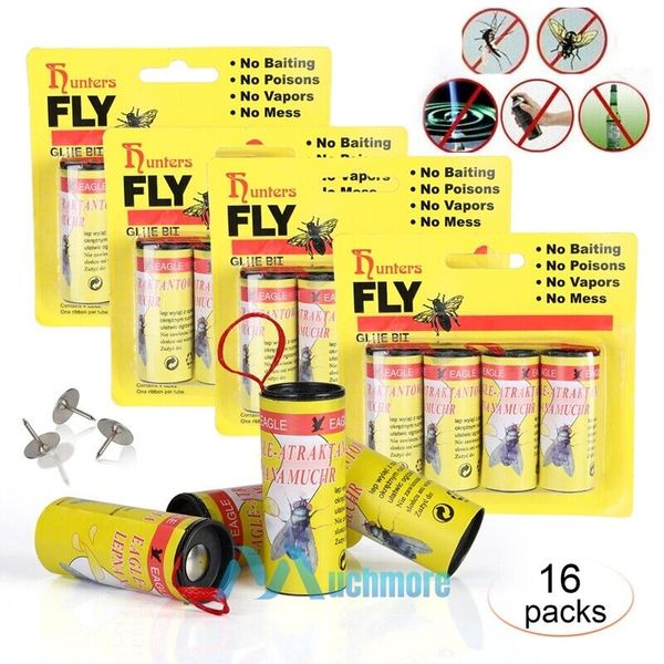 16 Rolls Sticky Fly Trap Ribbon Paper Tape Insect Bugs Catcher Strip Fly Tapes