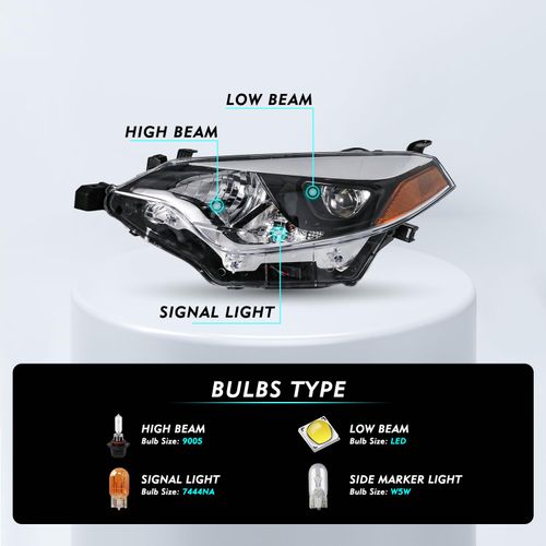 TUSDAR Headlights Assembly Compatible with 2014 2015 2016 Toyota Corolla Base/CE/C/LE Eco/LE/L/S Plus/S/Special Edition Sedan 4-Door, LED Headlamps Driver and Passenger Side w/Bulbs