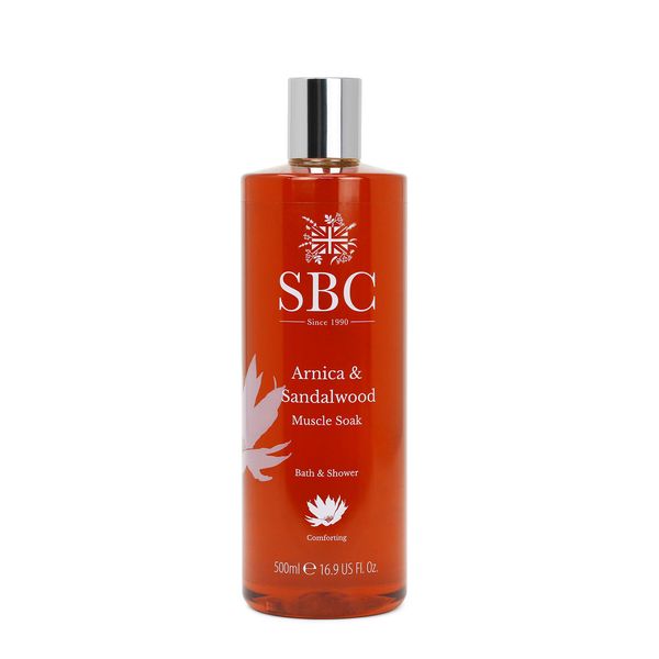 SBC Skincare Arnica & Sandalwood Muscle Soak - 500ml | Soothing Bubble Bath for Men and Women | Vegan Friendly Bath Soak | Bath Soak for Muscle Tension | Comforting Bubble Bath