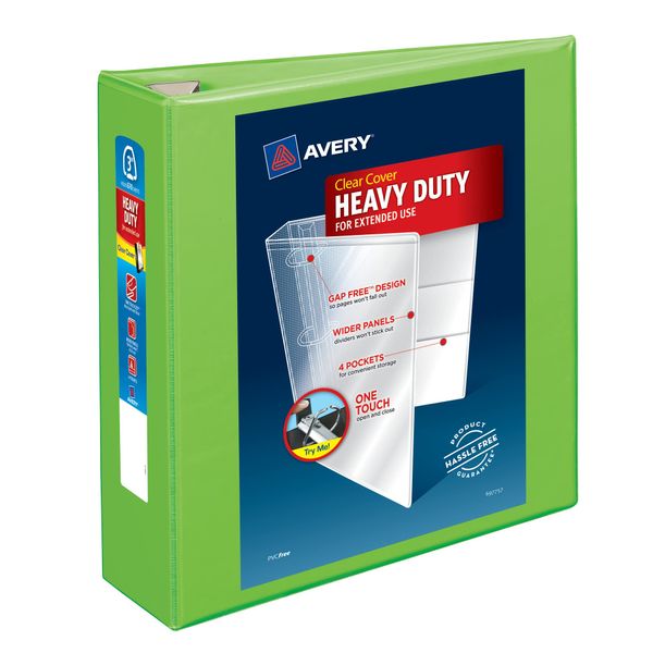 Avery Heavy-Duty View 3 Ring Binder, 3 Inch One Touch EZD Rings, 3.5 Inch Spine, 1 Chartreuse Binder (79779)