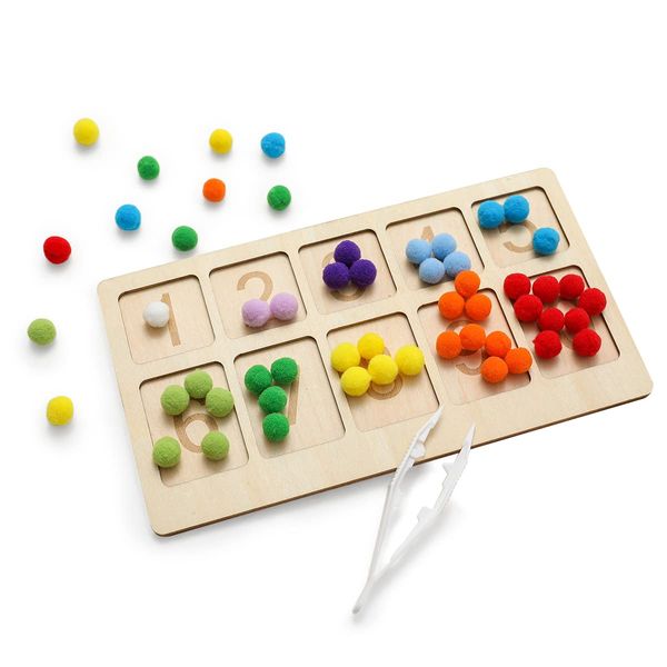 bopoobo Wooden Peg Board Beads Game Rainbow Clip Bead Puzzle of Pompon Clip Beads Early Education Puzzle Board Game Toddler Educational Montessori Games for Math Learning (Digital Board)