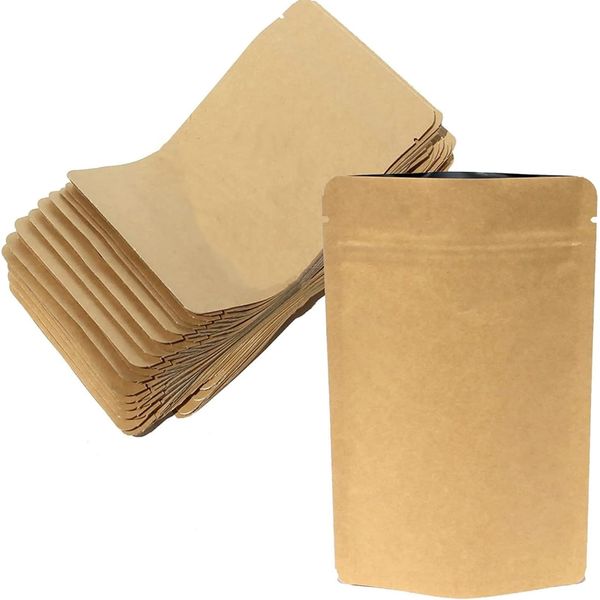 LeTradeJP Kraft Paper, 30 Pieces, Inner Surface, Aluminum Foil, Zip Bag, Resealable, Divided Bag, Freestanding Chuck, Zipper, Sealed Pouch, Moisture-proof, Waterproof, Convenient for Kitchen Storage