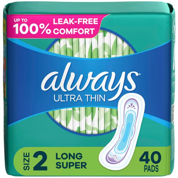 ALWAYS Ultra Thin Size 2 Super Pads Without Wings Unscented, 40 Count