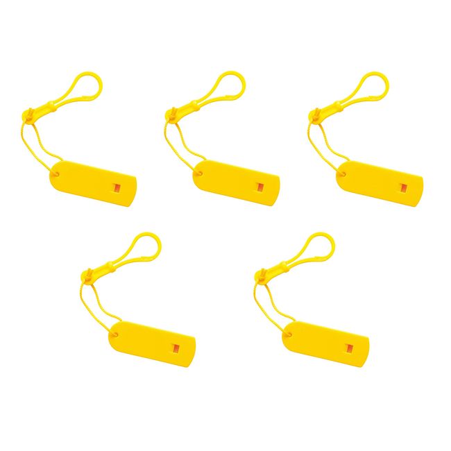 HoiHoi Whistle, Set of 5, Crime Prevention, Disaster Prevention, Climbing School, Excursions, Mountain Climbing, Gatherings, Boy Scouts, Evacuation Training, Emergency Contact, Yellow, Includes Hook (Removable)