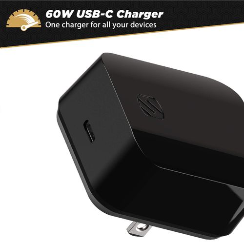 Scosche HPDC60 PowerVolt 60W Certified USB Type-C Foldable Fast Wall Charger, Power Delivery 3.0 with USB-C to USB-C Charge & Sync Braided 10-ft. Cable, Black