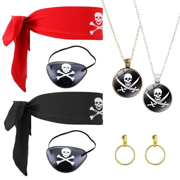 VIKSAUN 8 Stück Pirat Captain Dress Up Set, Piraten Kostüm zubehör Piratenhut für Kinder, Creolen Piraten Augenklappen Piraten Kopftuch, für Karneval Halloween Piraten Party Kostüm Prop (8 Stück)