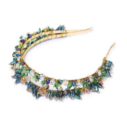 Campsis Crystal Headband Gold Rhinestones Hairband Handmade Double Layered Hair Hoop Sparkly Green Crystal Baroque Hair Accessories Wedding Prom Birthday Party for Women and Girls