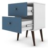 Manhattan Comfort Liberty 2-Drawer Solid Wood End Table in White/Aqua Blue