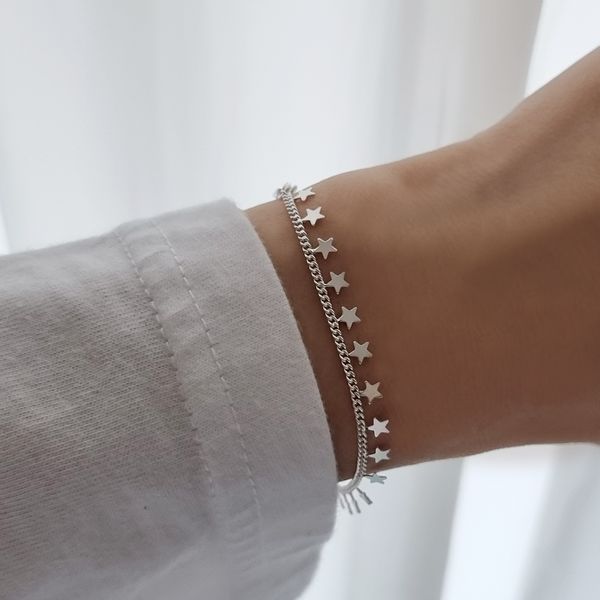 925 silver star chip chain bracelet layered silver bracelet