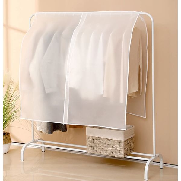 Lakymisy Clothes Cover, Hanger Rack Cover, Clothes Cover, Dustproof, Moisture-proof, Insect Proof, Mildew, Pipe Hanger Cover, With Fixed Strings, Suit Cover, Collectively, Clothes Storage (White, 35.4