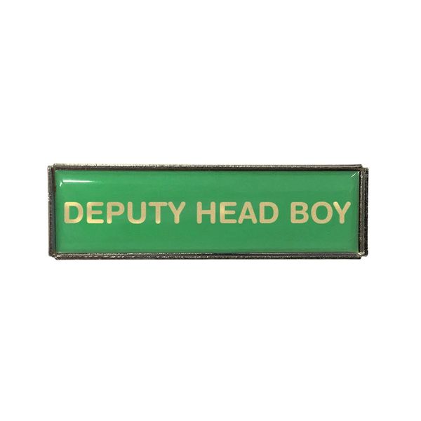 Deputy Head Boy Rectangle Polydome Budget Badge (Silver Finish) (Green)