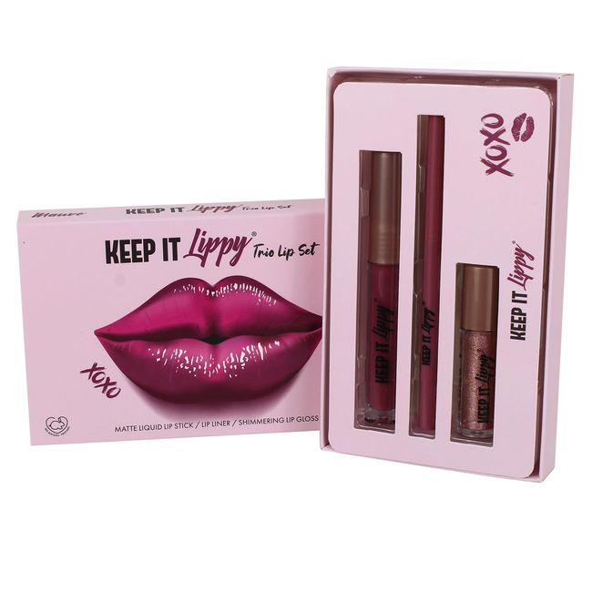 Keep It Lippy Lip Liner, Lipstick & Lip Gloss Set, 3 Piece Set, Matte Lip Stick, Shimmer Lip Gloss, Lip Trio, Vegan Friendly, Makeup Gift Set (Mauve)