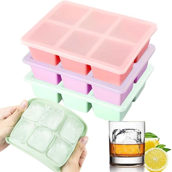 Theuwnee® 3 Stück Eiswürfelform, Silikon Eiswürfelbehälter XL Mit Deckel, Stapelbar und Spülmaschinenfest Eiswürfelformen, Für Bier,Wein,Whisky,Cocktail Und Baby Snack Inklusive, BPA Frei Rot