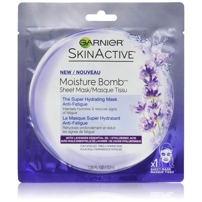 Garnier Skinactive Super Hydrating Facial Mask, Anti-fatigue, Lavender, 1.08 Ounce