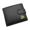 Personalised with Message Irish Shamrock Leaf Design Black Leather Bi-Fold Wallet