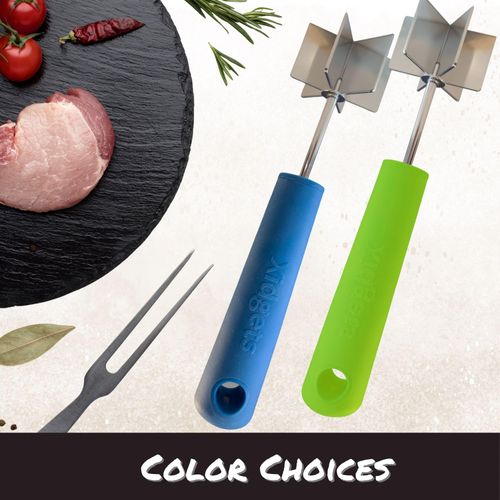 Stainless Steel Meat Masher and Chopper with Soft Grip Handle – Heavy Duty Handle & Mashing Head for Ground Beef, Meat, and More - 9", Dishwasher Safe (Zippy Green)