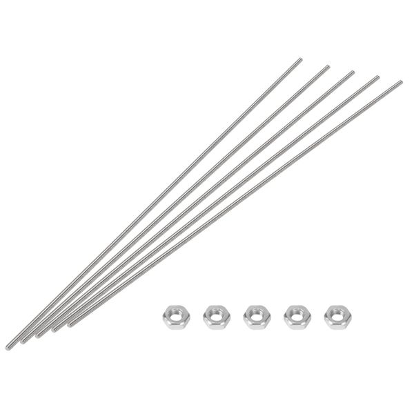 HiPicco M3 x 200mm Fully Threaded Rod & Studs, 304 Stainless Steel Right Hand Threads Rods, M3-0.5 Thread Pitch for Anchor Bolts, Clamps, Hangers and U-Bolts 5 Pack【with Nuts】