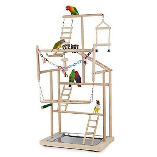 Pet Parrot Playstand Parrots Bird Playground Bird Play Stand Wood 4 Layers