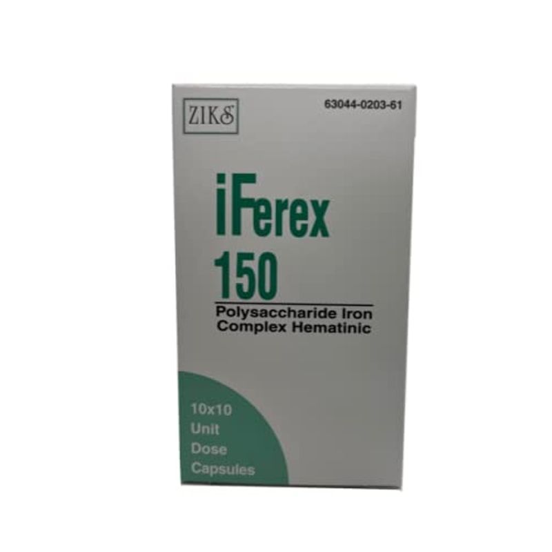 iFerex 150 Polysaccharide Iron Complex Capsules by Ziks - 10 x 10 Unit ...