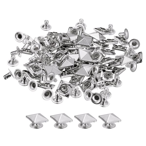 uxcell Rivets 10mm Pyramid Rapid Rivet Studs Square Punk Leather Craft Decoration for Clothing Belt Bag Shoes Silver Tone Set of 50