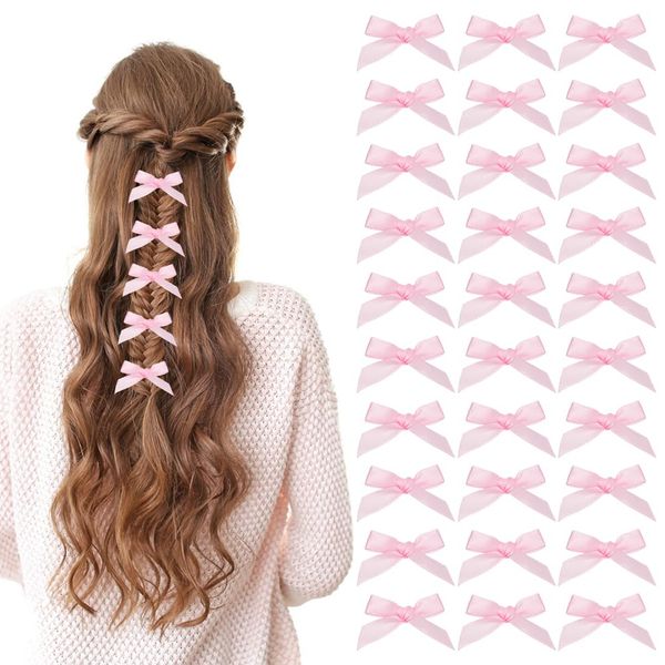 CRASPIRE 50Pcs Mini Bowknot Hair Clips Pink Small Bow Hair Barrette Claws French Platinum Plated Alloy Alligator Hairpin Hair Clips Accessory for Women Girls Wedding Braids Ponytails Decoration Gifts