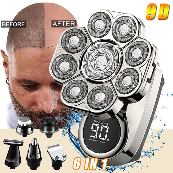 9D Rotary Electric Shaver 6IN1 Cordless Hair Trimmer Bald Head Razor Men Wet Dry