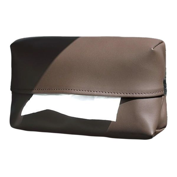 ENN LLC Genuine Leather Car Tissue Case Sun Visor Headrest Mountable (Dark Brown)