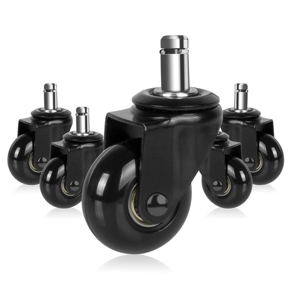 Hirate Office Chair Caster Replacement, 2" Heavy Duty Desk Chair Casters Rolling Smooth Safe for Hardwood, Tile & Carpet Fit Most Chairs 7/16" x 7/8" (Set of 5)