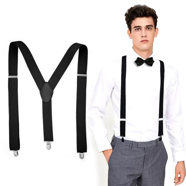 ZHEJIA Men's Y-Shaped Suspenders, 1.4 inches (35 mm), Formal, Hanging Band, Trouser Hanging, Solid, Approx. 47.2 inches (120 cm), Adjustable, Business, Casual