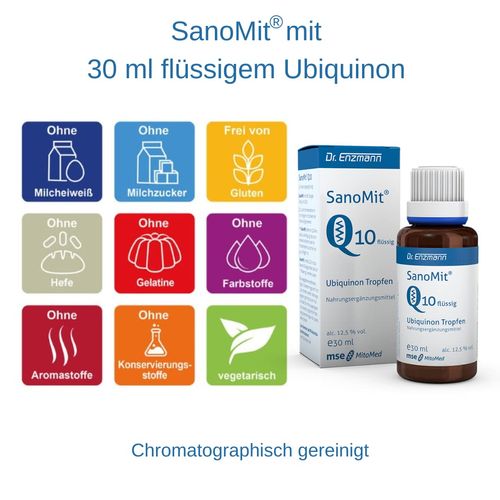 MSE Pharmaceuticals SanoWith Liquid Ubiquinon Kaneka Coenzyme Q10 (30 ml) Drops, High Dosage, Liposomal Vegan, Dr Enzmann