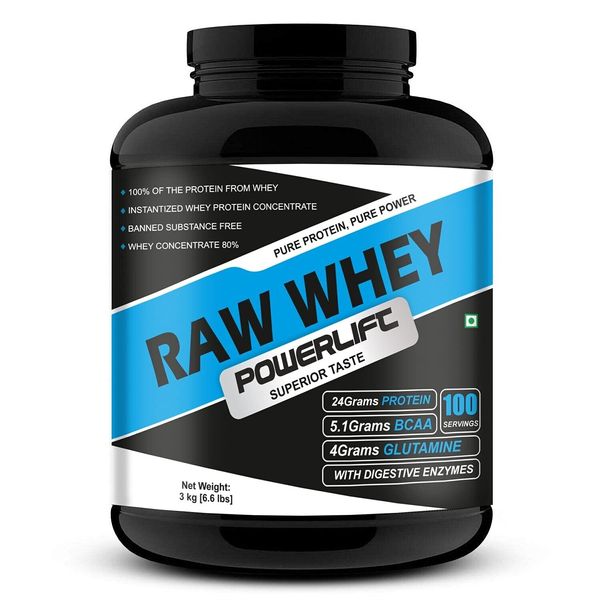 Raw Whey 3Kg/6.6Lbs 24G Protein 5.1G BCAA Raw Whey Digestive enzymes High