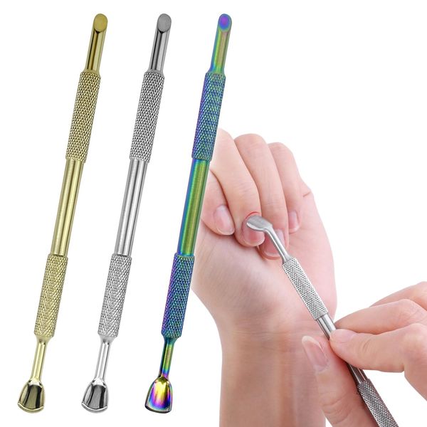 3 Pack Stainless Steel Cuticle Pusher Professional Double-Ended Nail Cuticle Kit Dead Skin Cuticle Trimmer Stick Manicure Polish Tools for Home Manicure Beauty Salon